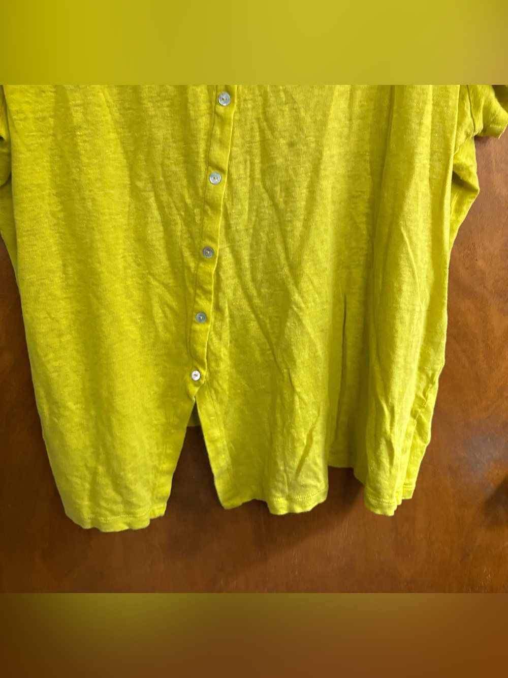 Tahari 100% Linen Yellow Blouse Top 2X Slouchy Asymmetrical Button Up Lagenlook - Picture 6 of 9